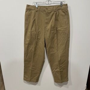 LL Bean Comfort Waist Khaki‎ Pleated Pants Men 37x29 Relaxed Fit Fleece Lined